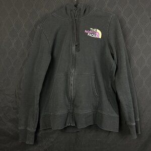 The North Face Full Zip Hooded Womens Large Black Embroidered